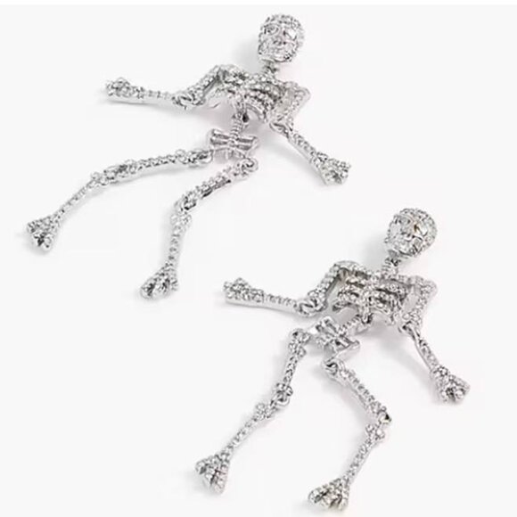 J Crew Women's Skeleton Statement Earrings Zirconia Halloween Party Dangle - Picture 2 of 5